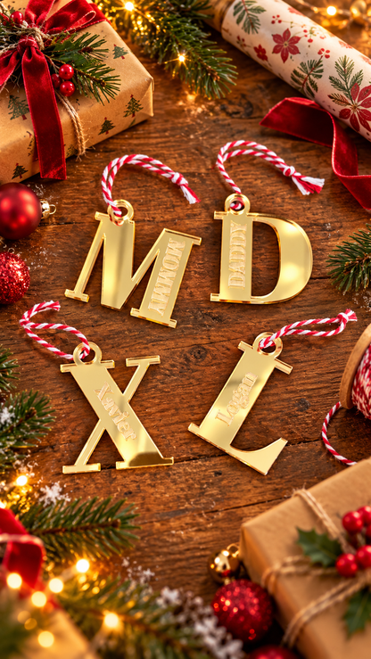 PERSONALIZED LETTER & NAME STOCKING / GIFT TAG